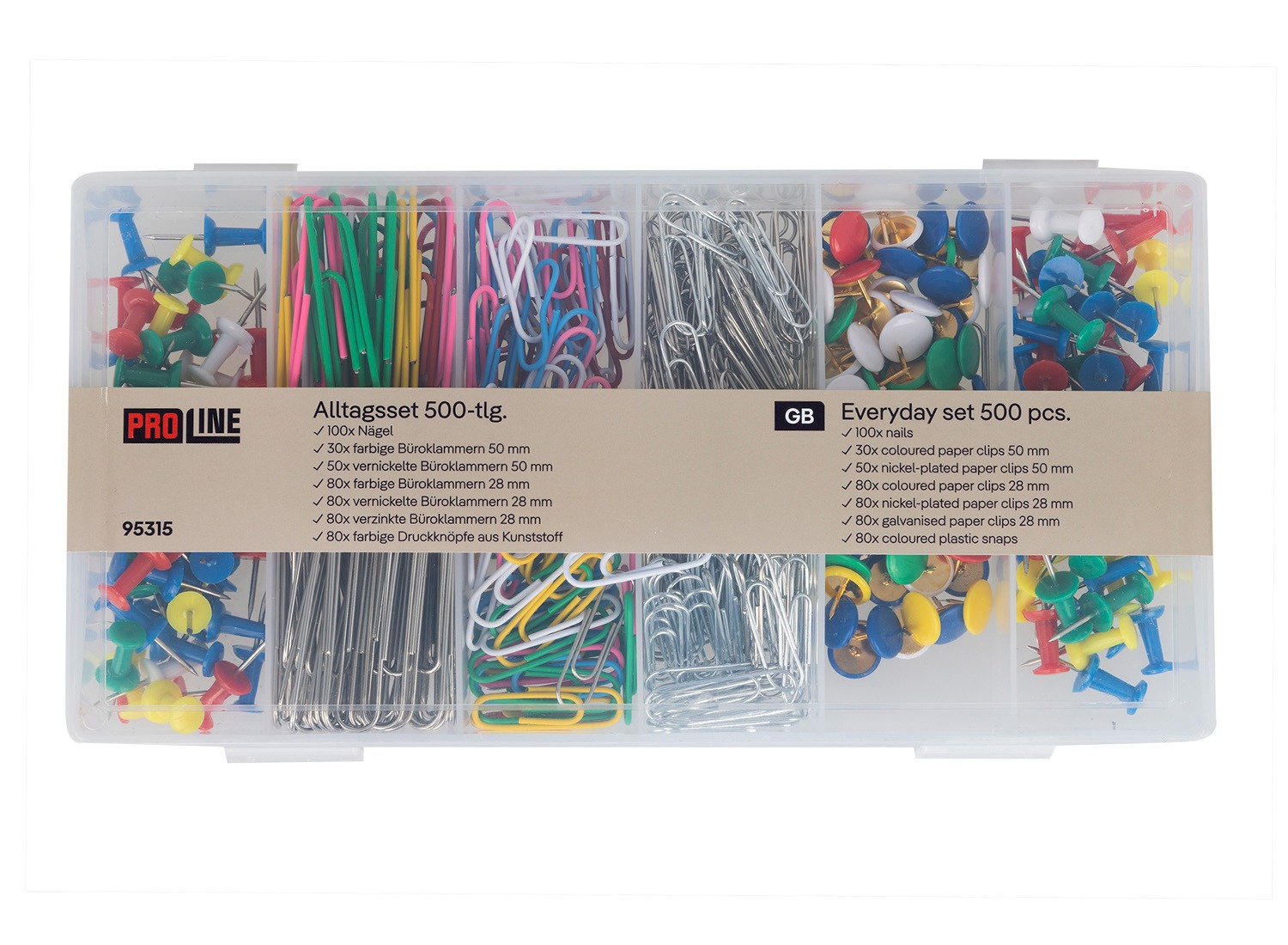 Hi 500-delige Bureau-accessoires - Kleurenpinnen, Paperclips en I-Nails