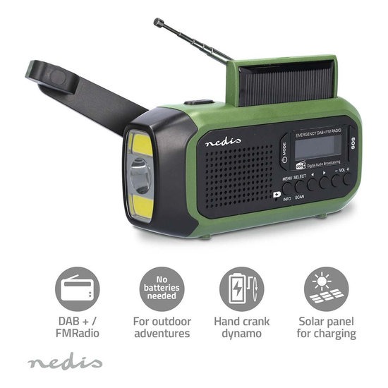 Nedis Noodradio DAB+ FM met Solar en Powerbank Groen/Zwart