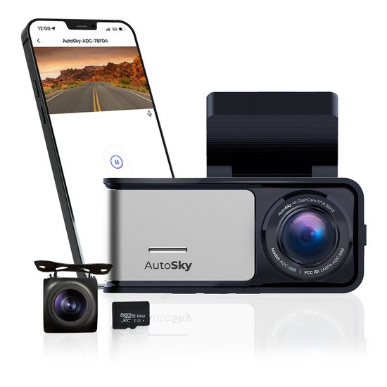 AutoSky 4K Dashcam met Achtercamera GPS WiFi Nachtzicht 64GB