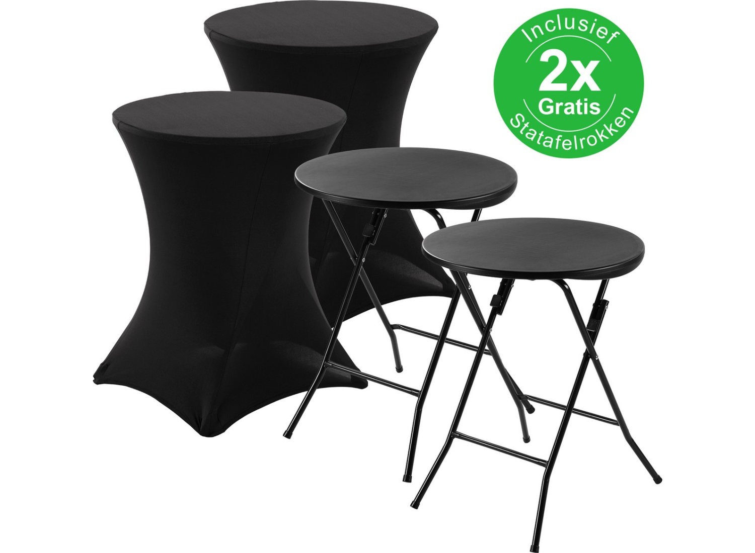 Bardi 2 x Salontafel - Bijzettafel Inklapbaar 60 x 74cm - Zwart Inclusief Zwarte Rokken