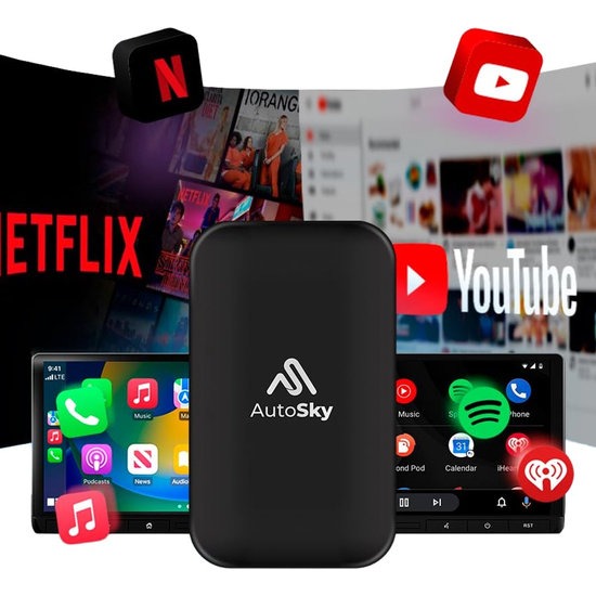 AutoSky AI Box Lite Plus 2.0 Draadloze CarPlay - Android Auto Dongle