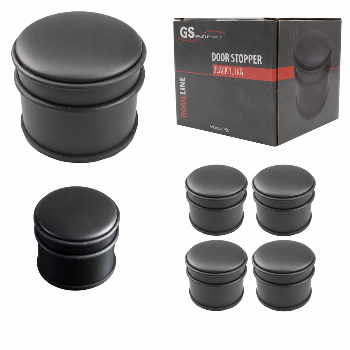 GS Deurstoppers - 1,1 kg - Voor Binnen & Buiten - 4 Stuks - Zwart