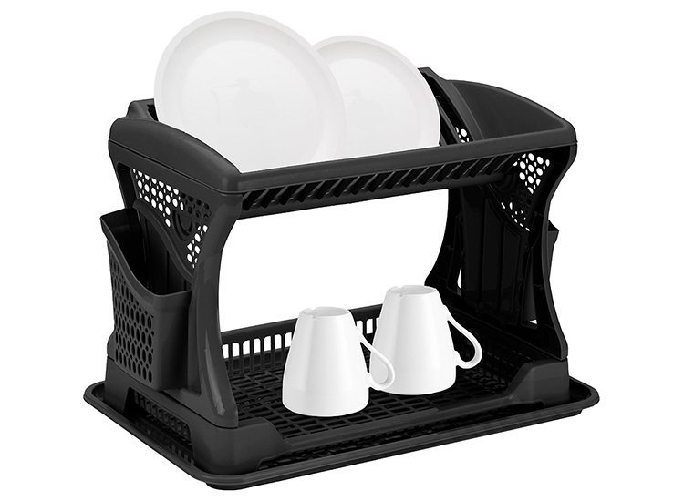 Michelino Afdruiprek met lekbak - zwart - 2 Etages - Afwas druiprek droogrek met bestekmand BPA Free