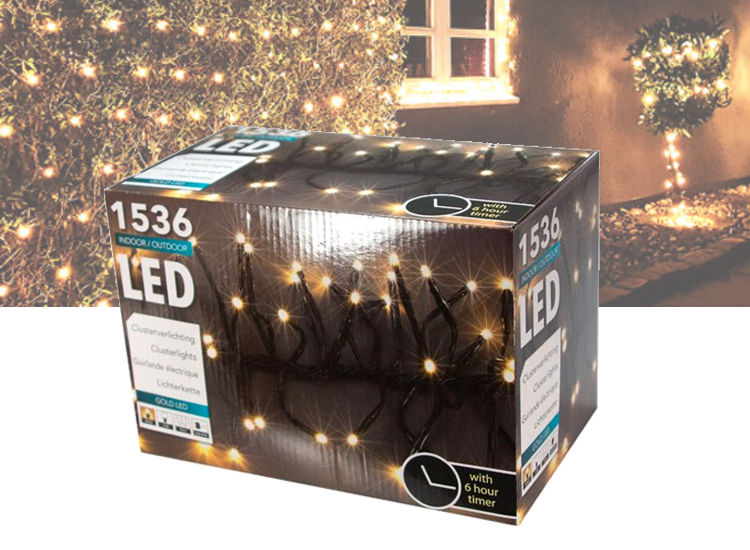 Kerstverlichting | Cluster 1536 LED Goud | 10M | Voor Binnen & Buiten IP44 | Met Timer | Kerstboomve