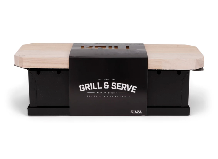 SENZA Grill BBQ Met Serveerplank - 2-in-1 Set - Zwart - 36x13,5x11,5cm