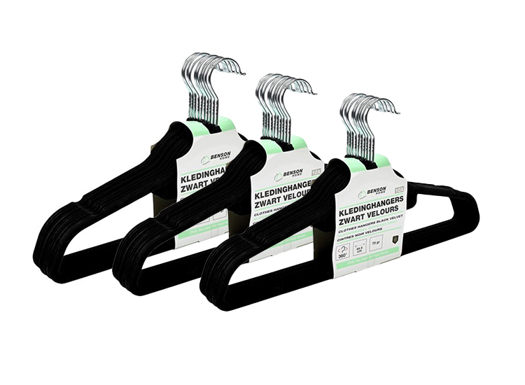 30 Benson Kledinghangers - Zwart - fluweel - kleerhangers