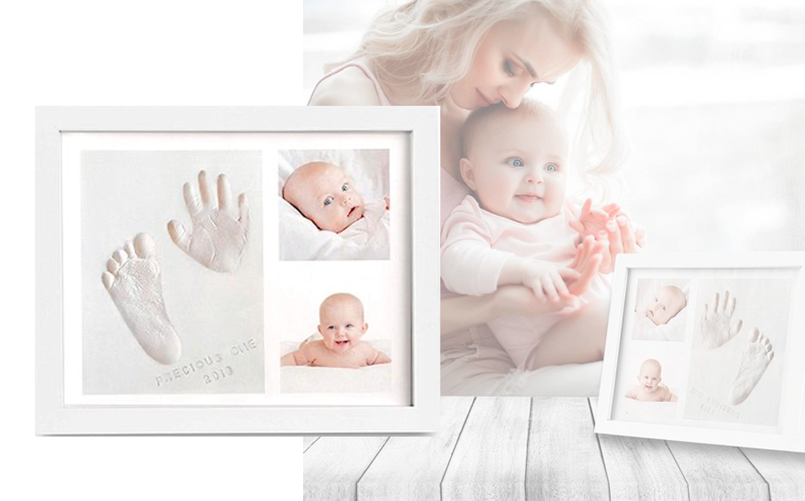 Baby Fotolijst Klei Afdruk Hand-Voet Kraamcadeau 3D Collage 54 extra letters