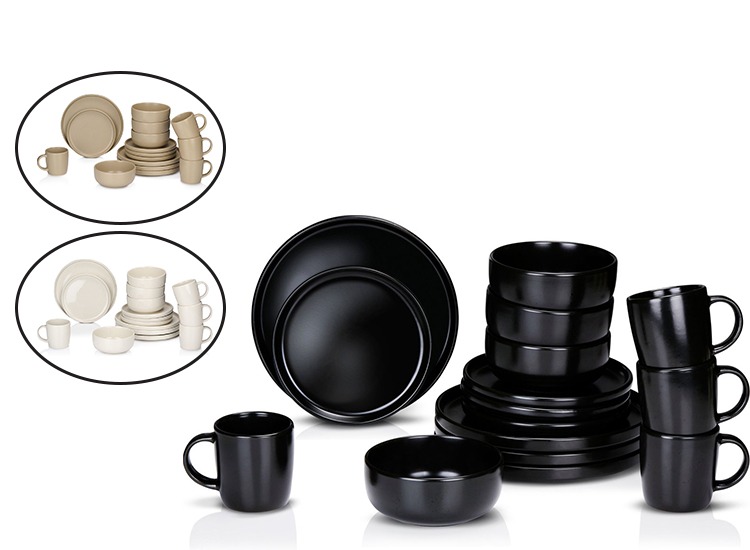 Alpina Serviesset 16-Delig - Bordenset 4 Persoons - Zwart, Creme, Zand afbeelding