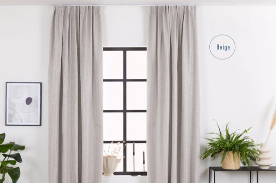 Lifa-Living - Beige Luxe Gordijnen - Verduisterend - Polyester - met 10 Ophanghaken - 150 x 260 cm