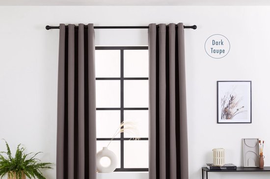 Lifa Living Verduisterend en Geluidswerend Gordijn - Donker Taupe - 300 x 250 cm Met Ringen