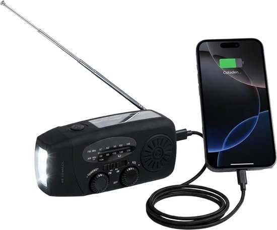 BRAINZ Solar Noodradio met LED Lamp - FM Radio - Powerbank