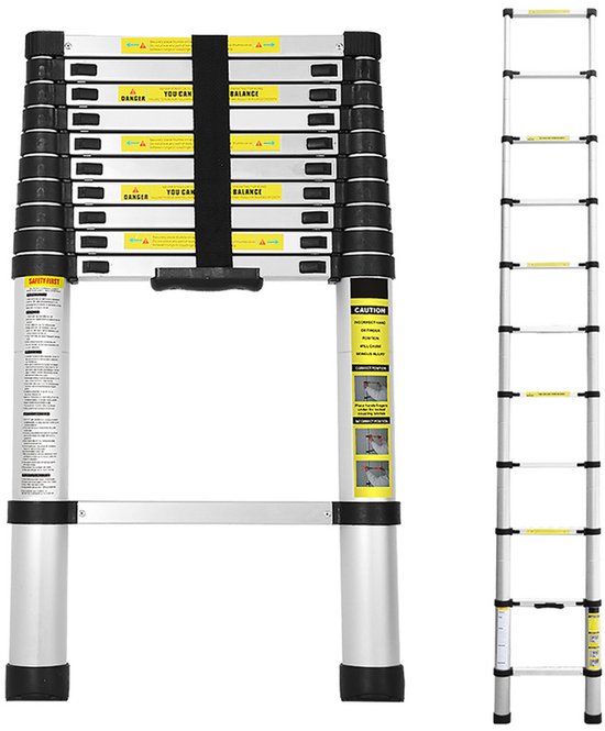 Aqua Laser Telescopische softclose ladder - Uitschuifbare ladder - 3,2 meter - 150 kg belastbaar