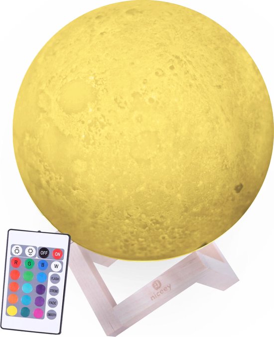 Niceey Maanlamp 3D - Maan Lamp 20 cm - Oplaadbaar Kinder Tafellamp - Met afstandsbediening