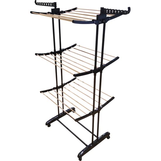 Aqua Laser Droogrek 3 Lagen Inklapbaar Droogtoren Zwart Hout