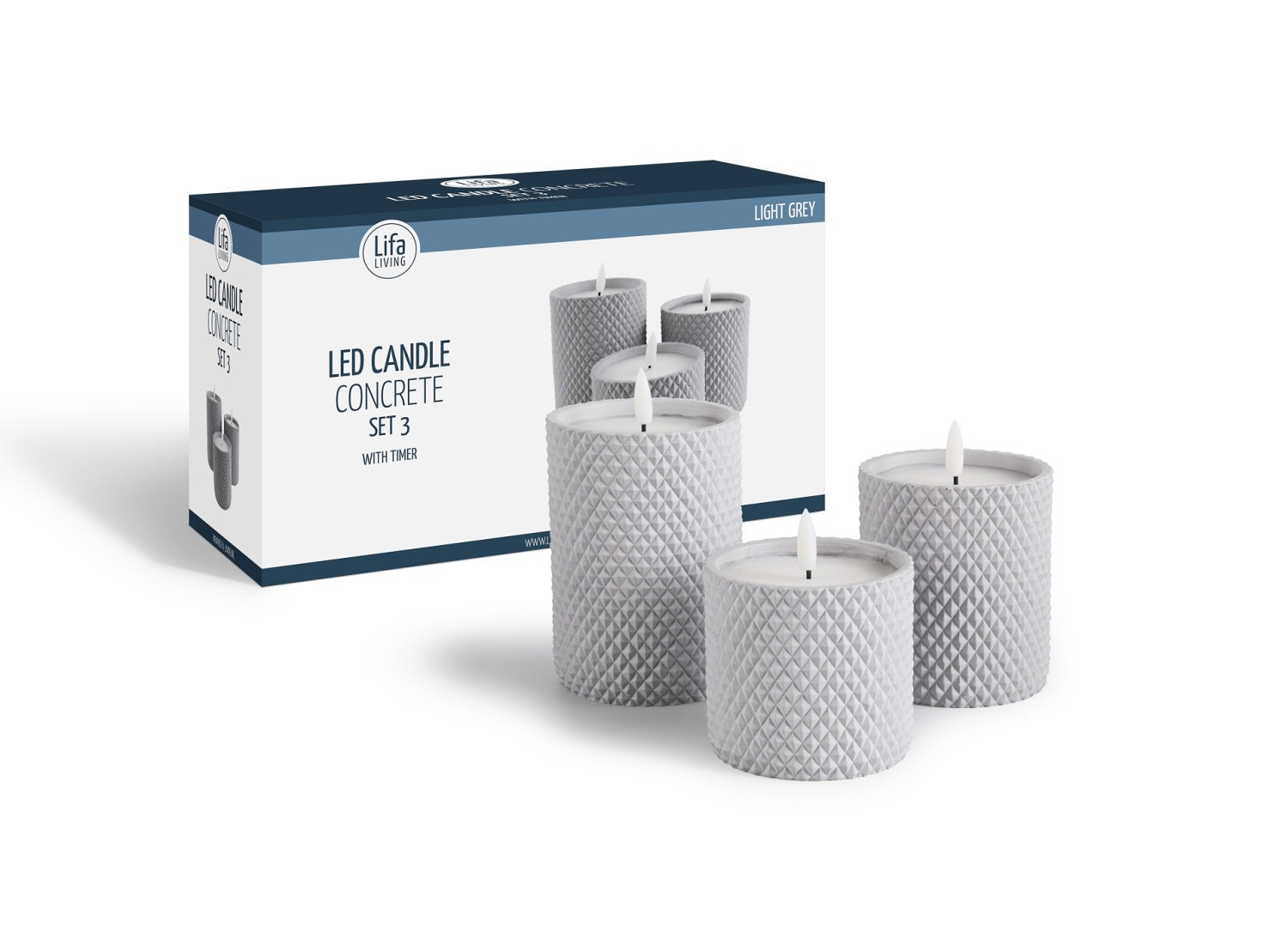 Lifa Living LED Kaarsen Set van 3 - Cementen Houder met Kabelpatroon - Timerfunctie