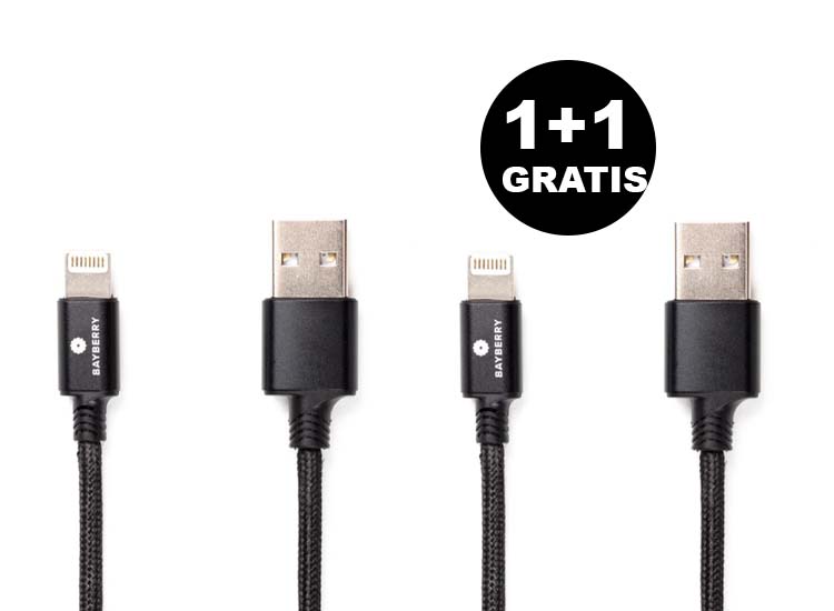 Bayberry Lightning connector Snellader kabel CA-ULN-2000 - 2 Meter - 12W - Zwart - 1+1 Gratis
