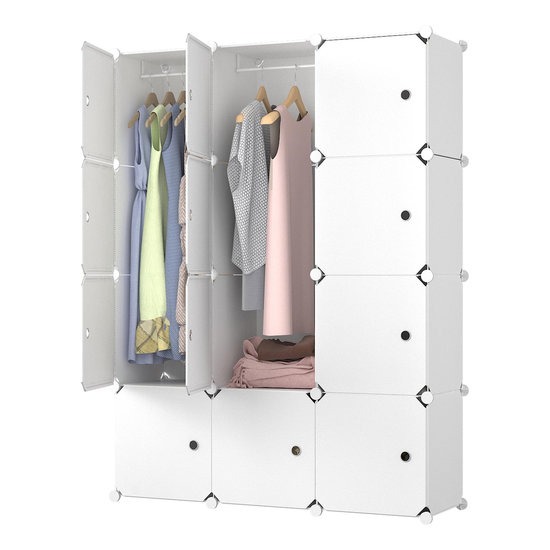 Lowander Torino Kunststof Kledingkast - Vakkenkast - 3x4 - Wit - 148 × 111 × 37 cm