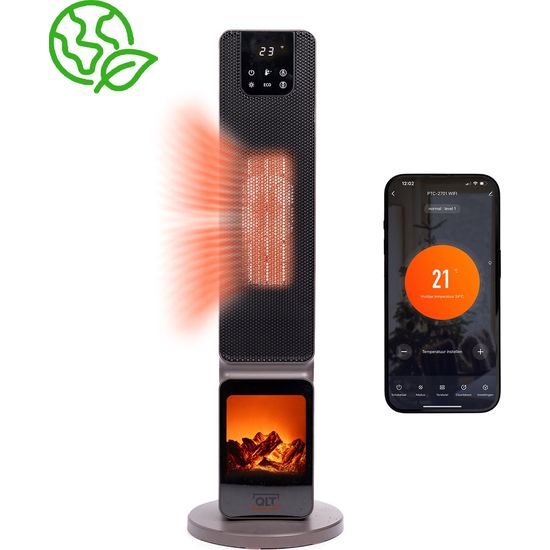 QLT Toren Heater met Vlammenspel en Wif - 2000W