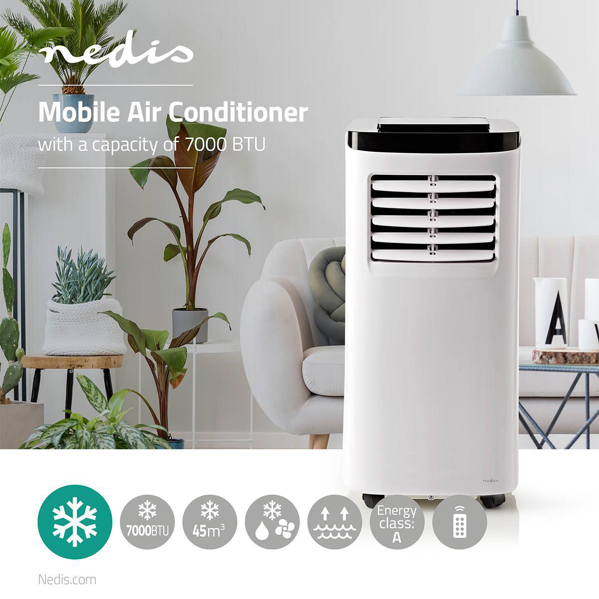 Nedis Mobiele airconditioning Airco 7000 BTU Energieklasse A Afstandsbediening Timerfunctie
