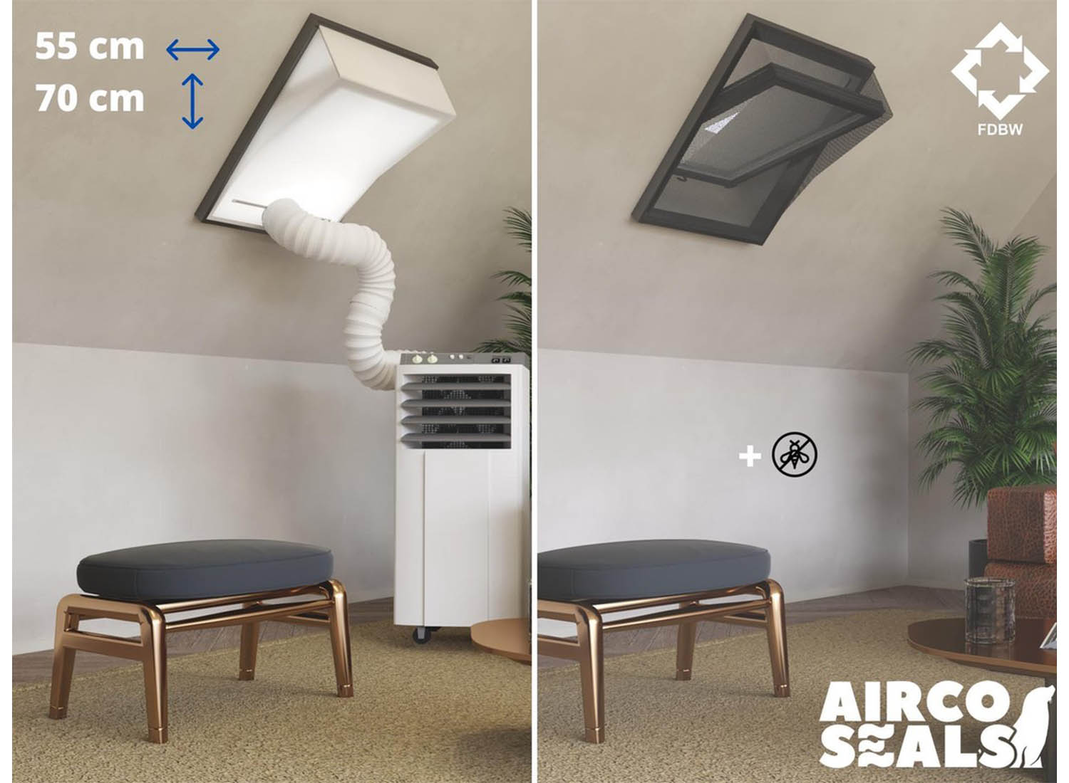 Raamafdichtingskit mobiele airco - met hor - 55 x 70 cm Velux CK01 - airco slang afsluiten - dakraam afdichting