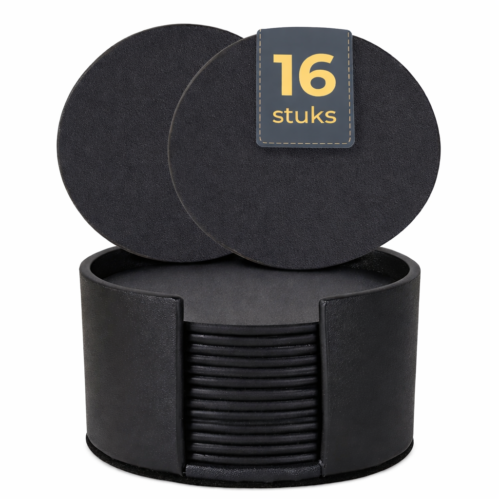 16 XEMM Onderzetters met Houder - Zwart