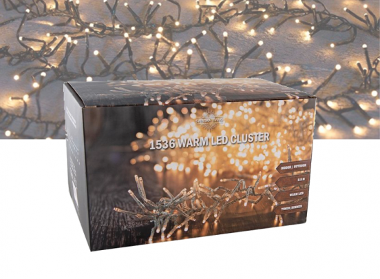 Kerstverlichting | Cluster 1536 Warm LED Transparant | 10M | Voor Binnen & Buiten IP44 | Met Timer | Kerstboomverlichting | Kerst