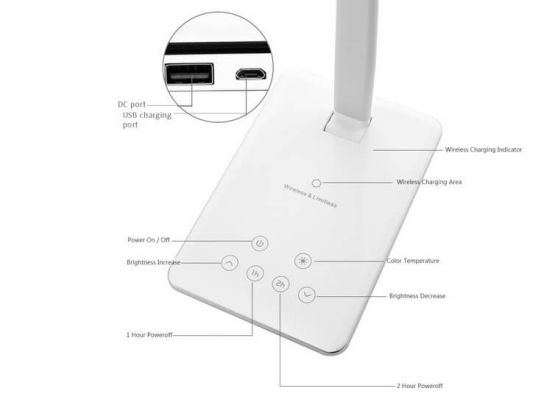 Bureaulamp met QI Draadloos opladen functie- Dimbaar