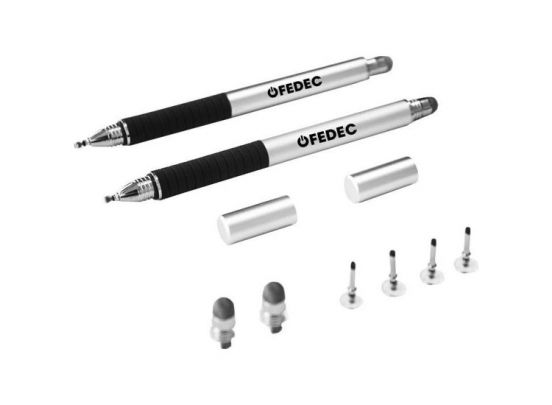Fedec Precisiepen voor je tablet, mobiel, Ipad en e-reader - Extreem nauwkeurige stylus - Zilver - Set van 2 pennen