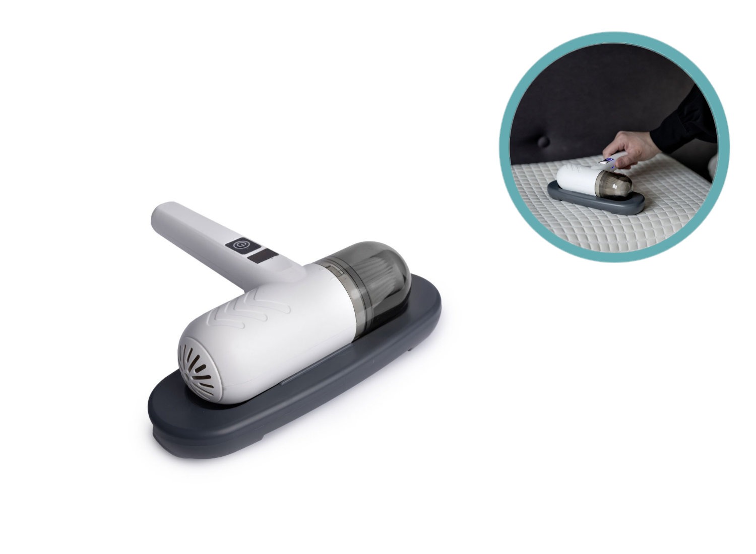 Nexxt Mini Mijtenstofzuiger - 20W - UV-licht 365 nm - Draagbare kruimelzuiger tegen mijten en bacteriën - Inclusief digitale batterijdisplay - Wit