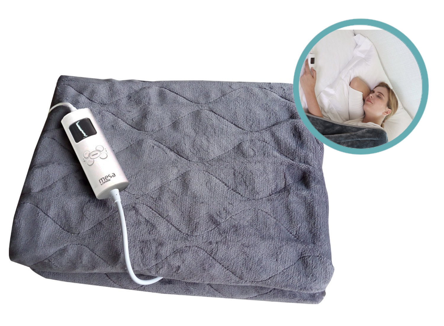 Mesa Living Elektrische Deken 180 x 130 cm - 6 Warmtestanden - Lichtgrijs