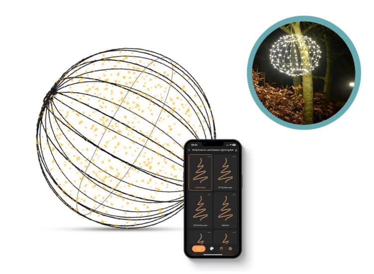 FlinQ Slimme Lichtbol Kerstverlichting Ø60 cm - Buiten & Binnen - App Bediening - Zwart