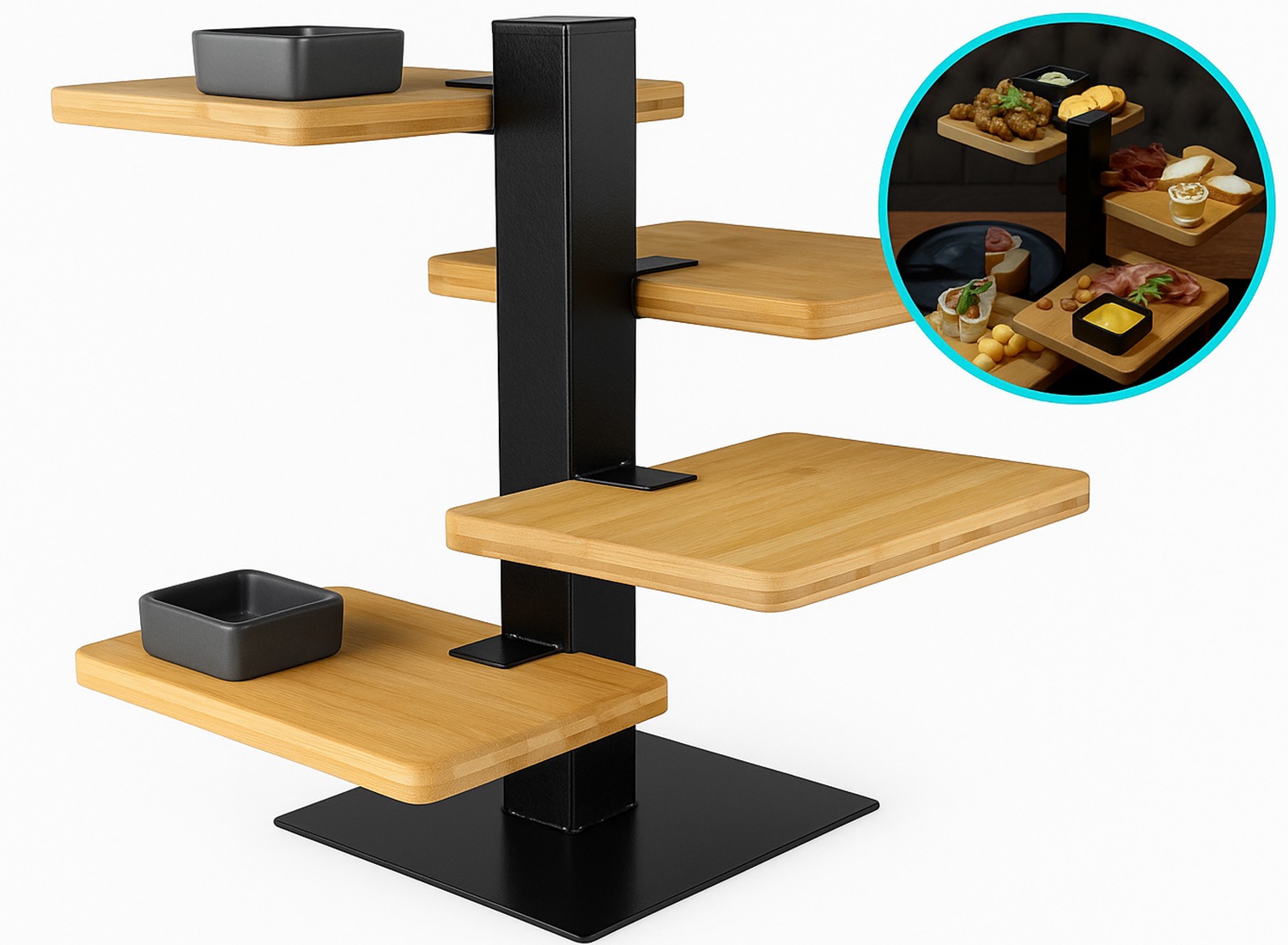 Gusta Serveertoren - Etagère - 4 bamboe planken afbeelding