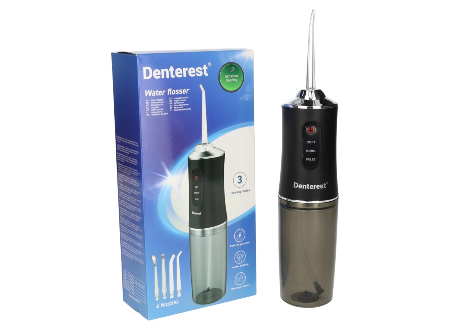 Denterest Waterflosser - 220ml - 3 standen - Oplaadbaar - Zwart afbeelding