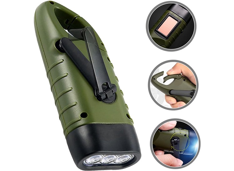 Luume Solar Survival Flashlight - Dynamo Zaklamp - Solar & Hand Crank - 3 LED - Groen