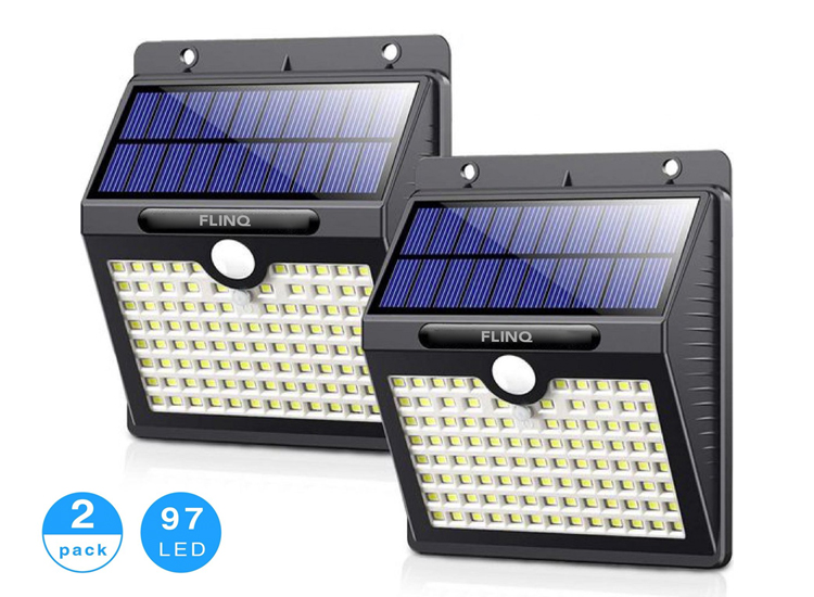 FlinQ Solar Buitenlamp met Bewegingssensor - 97 LEDs - Wit Licht -Tuinverlichting op Zonneenergie - 