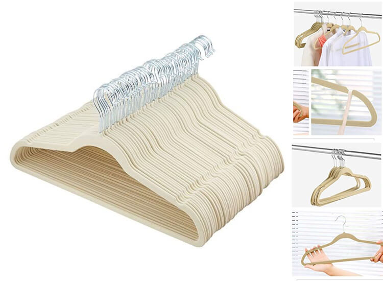 Stevige Kunststof Kleerhangers met Suede Afwerking - 50 Stuks Kledinghangers - Beige