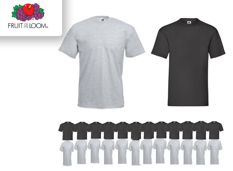 Fruit of the loom T-shirts met ronde hals 12 stuks zwart of grijs