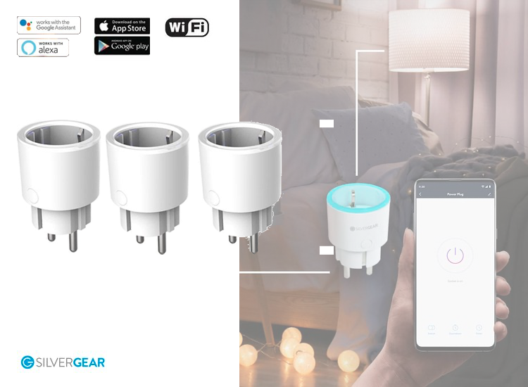 Silvergear Smart Plug WiFi - Slimme Stekker - 3 Stuks - Koppel met Google Home, Amazon Alexa en App (2de kans Deal)