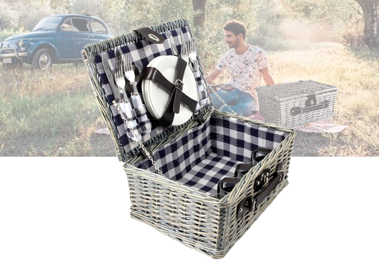 Picknickmand 40x28x18 cm Ruit Blauw