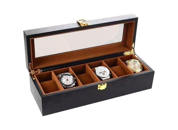 Luxe Houten Horloge Box Geschikt voor Horloges en Sieraden 6 Compartimenten met 6 Kussentjes Bruin