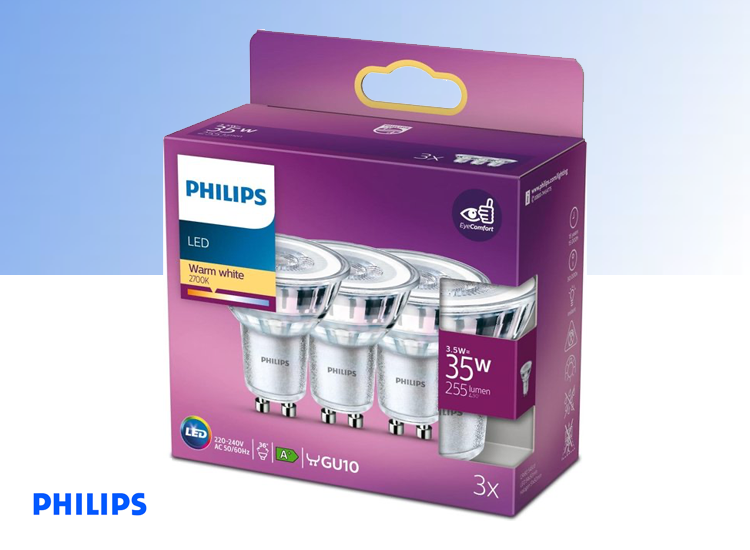 Dagaanbieding - Philips LED Spot - GU10 - 35W - Warm Wit Licht - 3 stuks dagelijkse koopjes