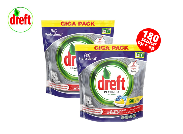 DealDonkey Dreft Platinum All in One Lemon Vaatwastabletten - 180 stuks aanbieding DealDonkey Dreft Platinum All in One Lemon Vaatwastabletten - 180 stuks aanbieding