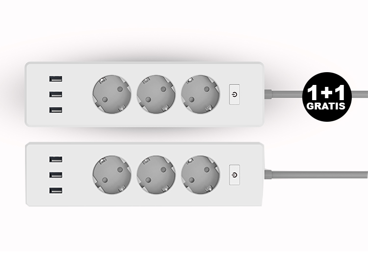 Etiger slimme stekkerdoos 3V + 3xUSB - 1+1 gratis