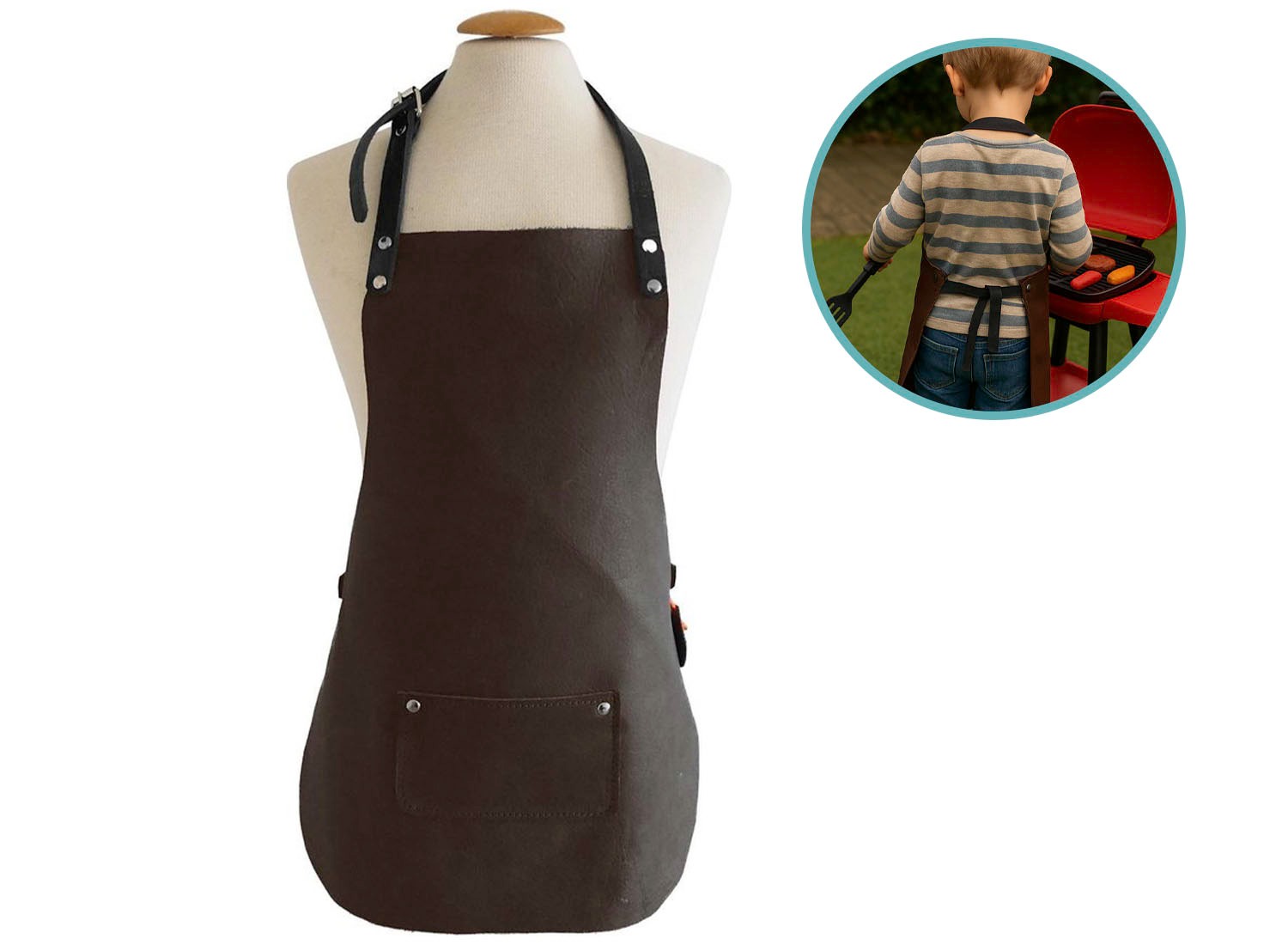 Kinderschort leer - Leertheorie - handgemaakt - speel/bbq schort - lichtbruin