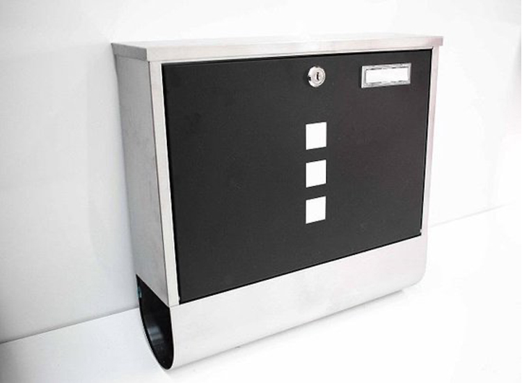 RVS Hangende Wand Brievenbus - Postbus Mailbox - Krantenrol Wandbrievenbus - Zwart/Zilver