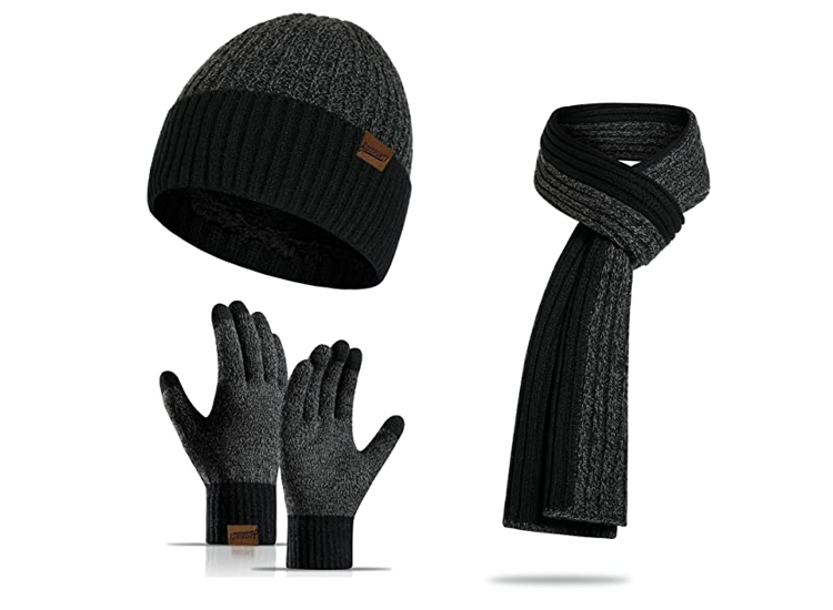 FEDEC Winterset Voor Mannen - Handschoenen - Sjaal - Muts - Zwart - Grijs
