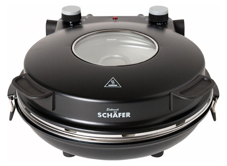 Schfer Pizza oven 32CM - Keramische stenen plaat - Tot 400 graden - 1200W - Zwart (2de Kans Deal)