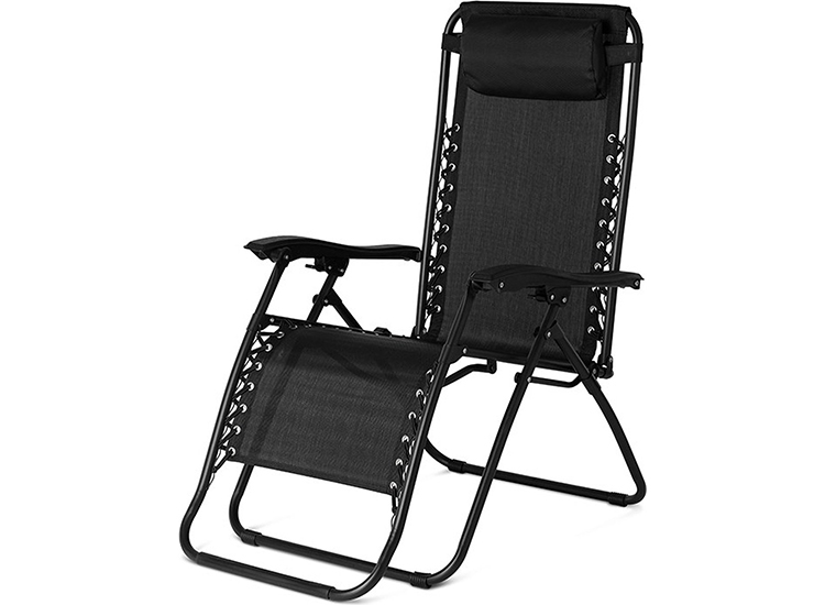 Afbeelding van 909 Outdoor - Ligstoel - met Hoofdkussen - Verstelbare Rug- en Voetleuning - Staal - 92 x 65 x 114 cm - Inklapbaar - Zwart