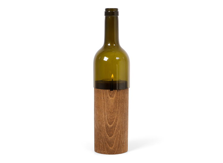 SENZA Wijnfles Theelichthouder - 29 x 7.5 cm - Hout/Glas