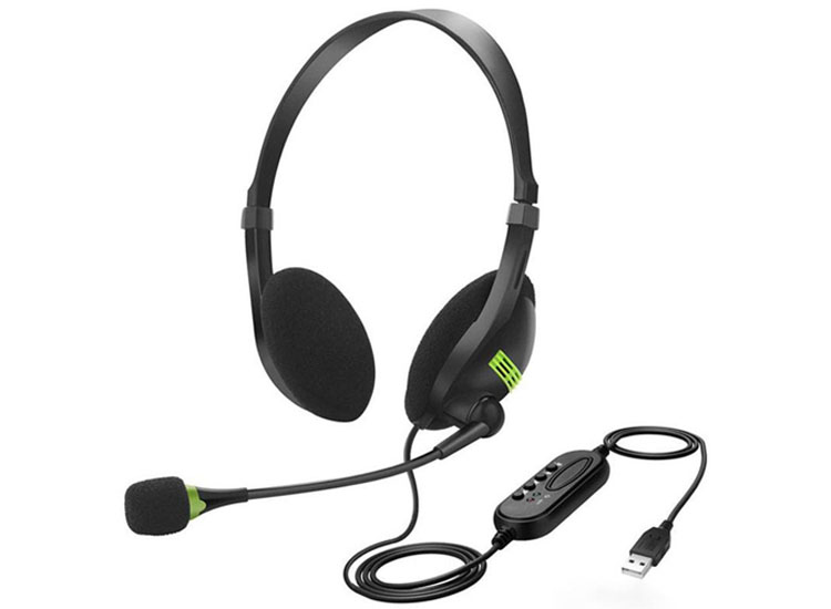 Fedec Computer Headset Verstelbare Microfoon Noise cancelling Plug&Play USB Kabel Zwart